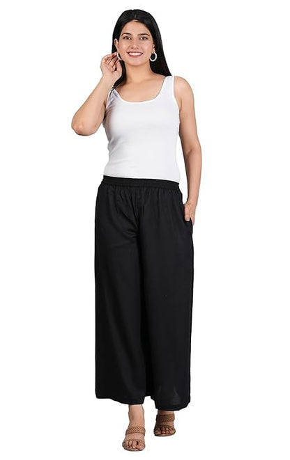 Ammviyush Women's Black Cotton Palazzo Pants