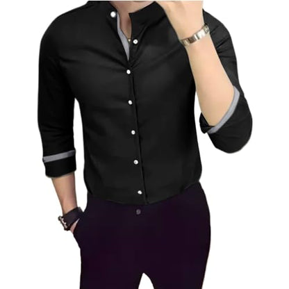 Tee Projekt Men's Shirt Solid Cotton Long Sleeve Button