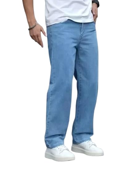 Comfits Loose Fit Baggy Denim Jeans, Sky Blue, Plain
