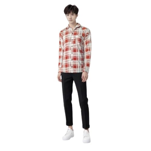 Classic Plaid Button-Down Shirt, Long Check Pattern