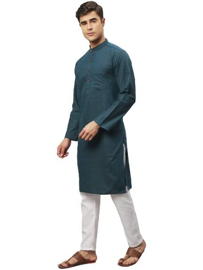 Aarsha Red Printed Cotton Men's Long Kurta
