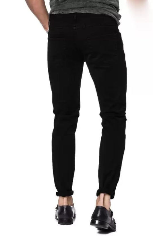 Linaria Mens Black Stretchable Slim fit Knee Cut Jeans