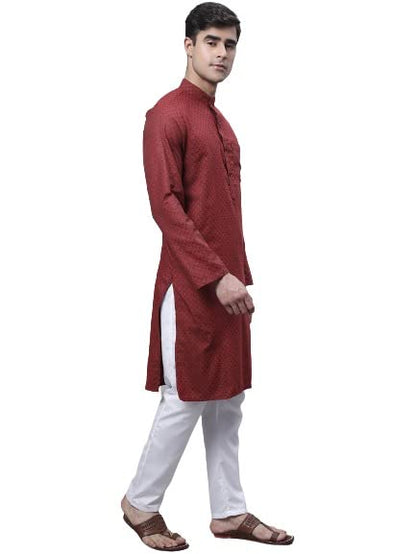 Aarsha Red Printed Cotton Men's Long Kurta