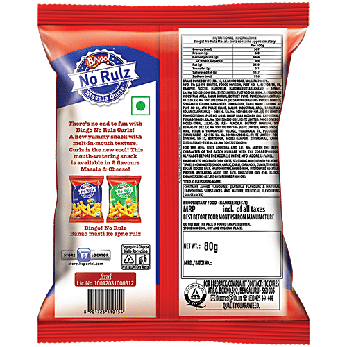 Bingo! No Rulz Corn Puffs, 80 g