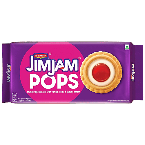 Britannia JimJam Pops Crunchy Open Cookie - With Vanilla Creme & Jammy Centre, 350 g
