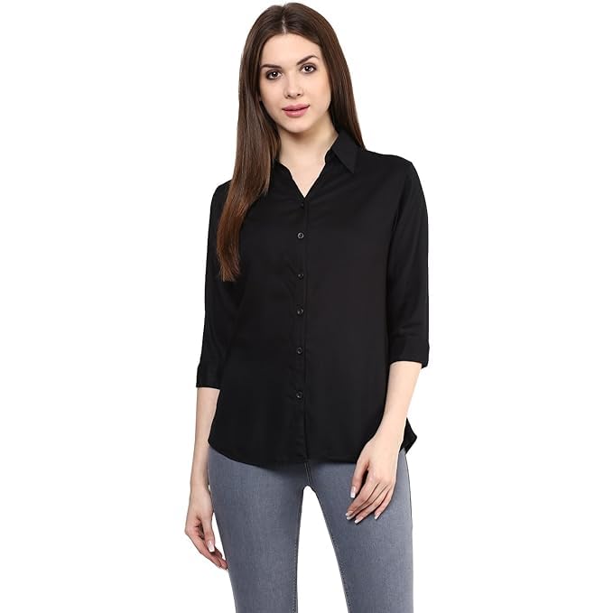 KBNBJ Women’s Regular Fit Solid V-Collared Casual Shirt