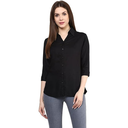 KBNBJ Women’s Regular Fit Solid V-Collared Casual Shirt
