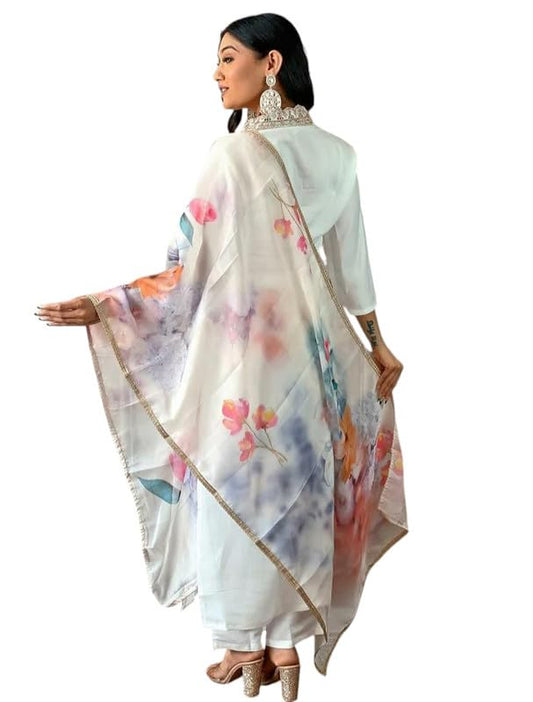 Women's Designer Kurta Set with Pants and Dupatta