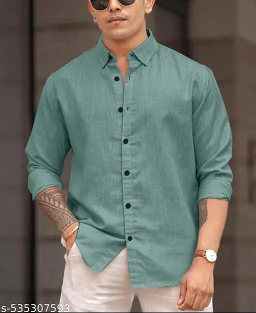 Mens 100% Linen Shirt Long Sleeve, Beach Style