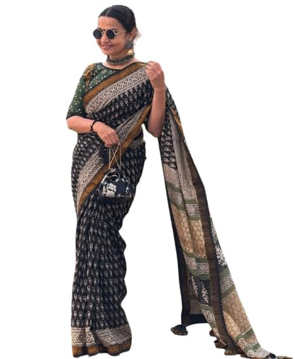 Women Digital Print Cotton Silk Blend Latest Saree