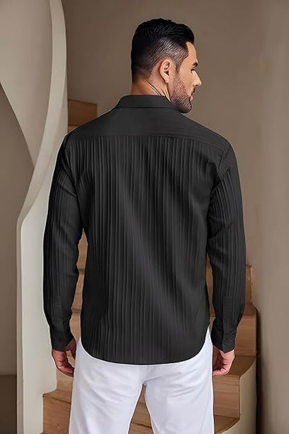 Lecowr Polyester Casual Self Design Shirt | Long Sleeves