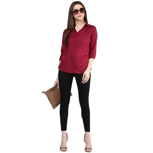 KBNBJ Women’s Regular Fit Solid V-Collared Casual Shirt