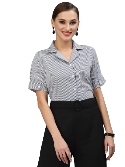 Style Quotient Women Navy Blue Smart Striped Formal