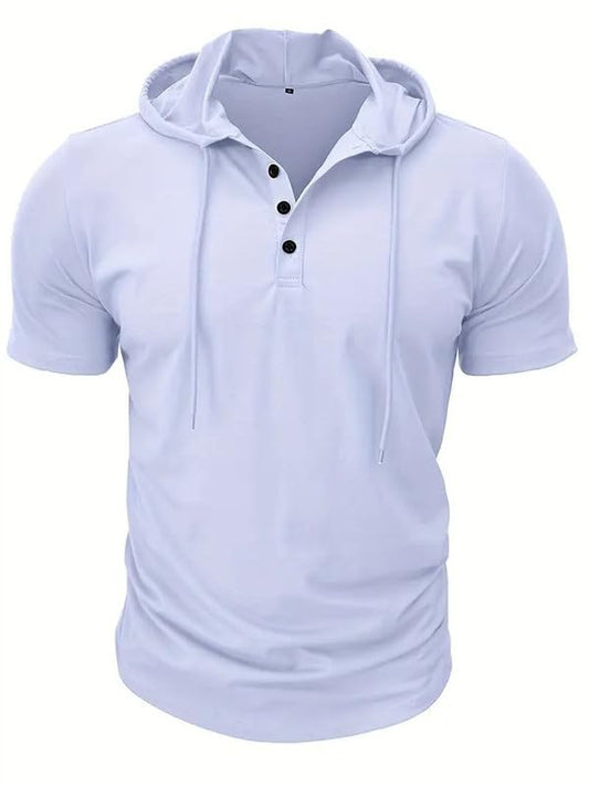 LLL FASHION Men's Slim-Fit Stretch Hooded Henley