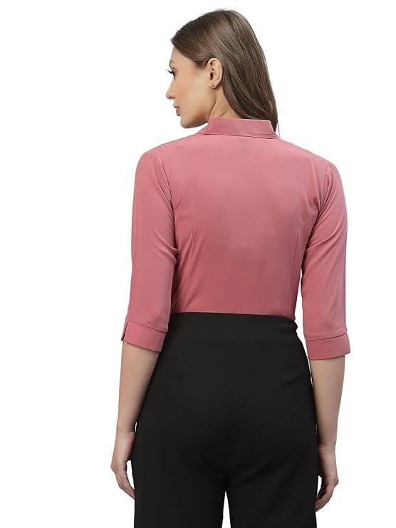 KBNBJ Women’s Regular Fit Solid V-Collared Casual Shirt