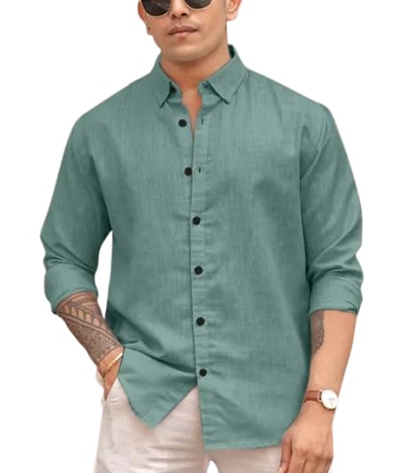 Mens 100% Linen Shirt Long Sleeve, Beach Style
