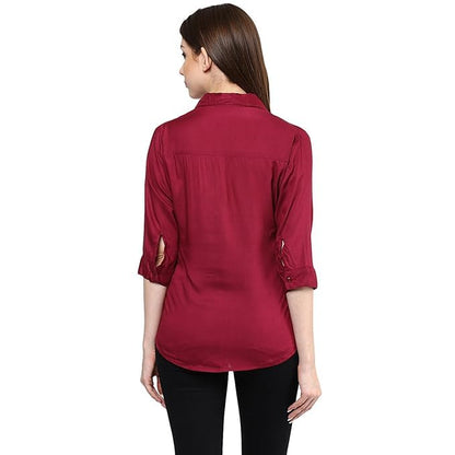 KBNBJ Women’s Regular Fit Solid V-Collared Casual Shirt