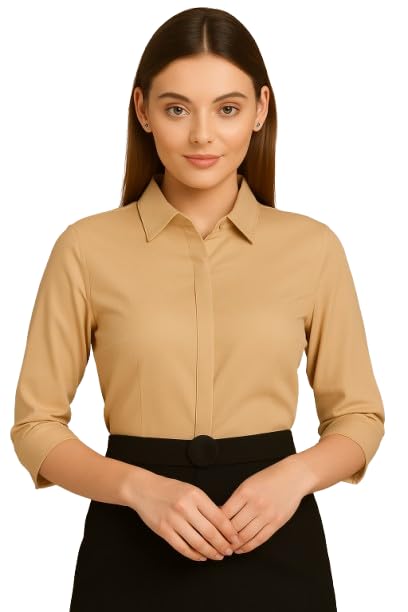 PRIASE B Women's Formal Shirt – 3/4 Sleeve Slim Fit Solid