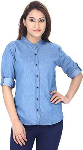 FUNDAY FASHION Women's Casual Mandarin Collar Regular Fit Shirt