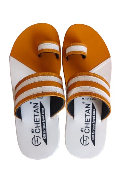 Men's Toe Ring Sandals, Orange and White Stripes - alphahostel.in
