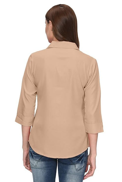 KBNBJ Women’s Regular Fit Solid V-Collared Casual Shirt