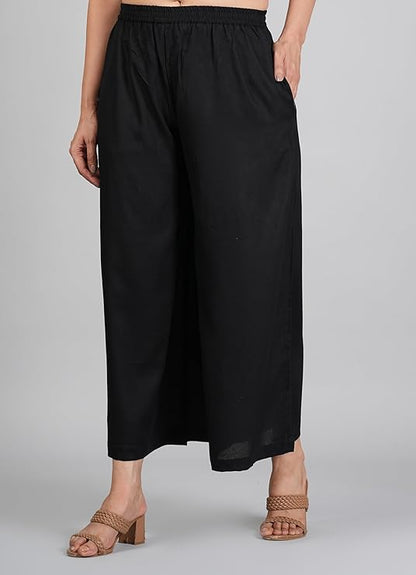 Ammviyush Women's Black Cotton Palazzo Pants
