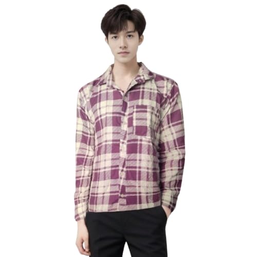 Classic Plaid Button-Down Shirt, Long Check Pattern