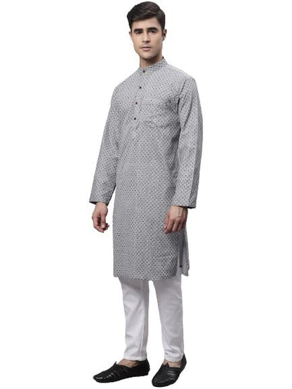 Aarsha Red Printed Cotton Men's Long Kurta