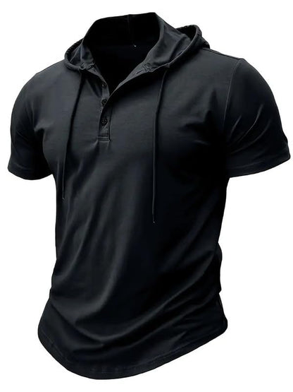 LLL FASHION Men's Slim-Fit Stretch Hooded Henley