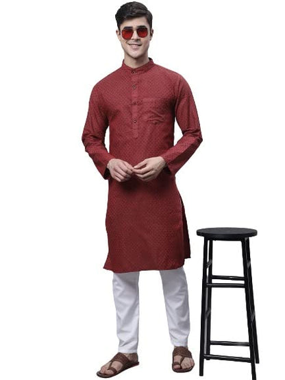 Aarsha Red Printed Cotton Men's Long Kurta