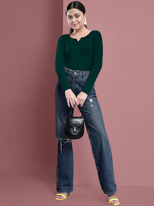 Dream Beauty Fashion Women's V- Neck Long Sleeve Slim Fit Casual Tee Top