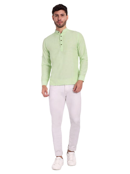 KNIGHT VICTORY Men Solid Cotton Linen Straight Kurta