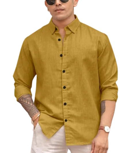 Mens 100% Linen Shirt Long Sleeve, Beach Style