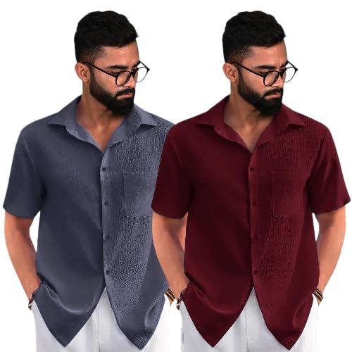 Pinkmint Combo of Men's Regular Fit Popcorn Shirt