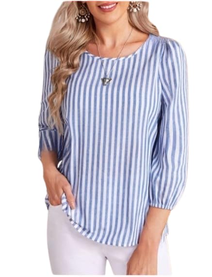 JC JUMMY COUTURE Striped Print Round Neck Blouse