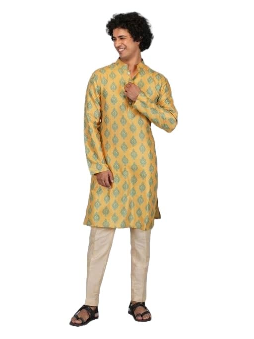 LookMark Men's Cotton Blend Printed Long Kurta
