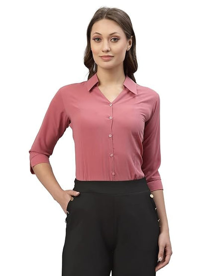 KBNBJ Women’s Regular Fit Solid V-Collared Casual Shirt