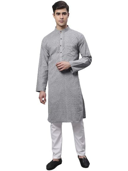 Aarsha Red Printed Cotton Men's Long Kurta