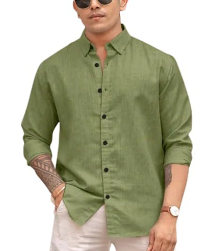 Mens 100% Linen Shirt Long Sleeve, Beach Style
