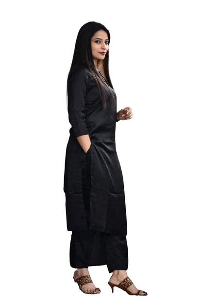 Women's Rayon Solid Plain v Neck Kurta Trouser/Pant Set