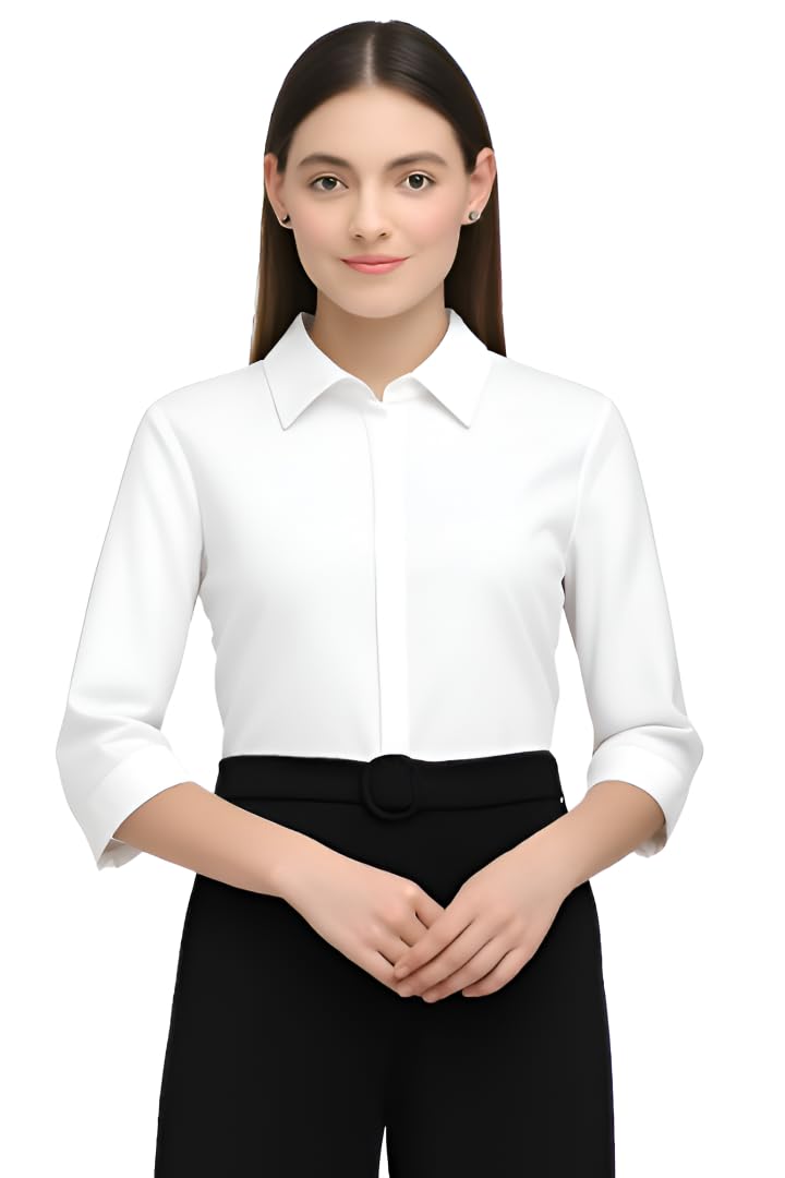 PRIASE B Women's Formal Shirt – 3/4 Sleeve Slim Fit Solid