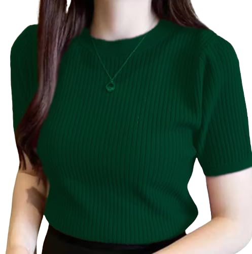 BQF Plain Round Neck Rib Knit Regular Top for Women