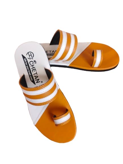 Men's Toe Ring Sandals, Orange and White Stripes - alphahostel.in