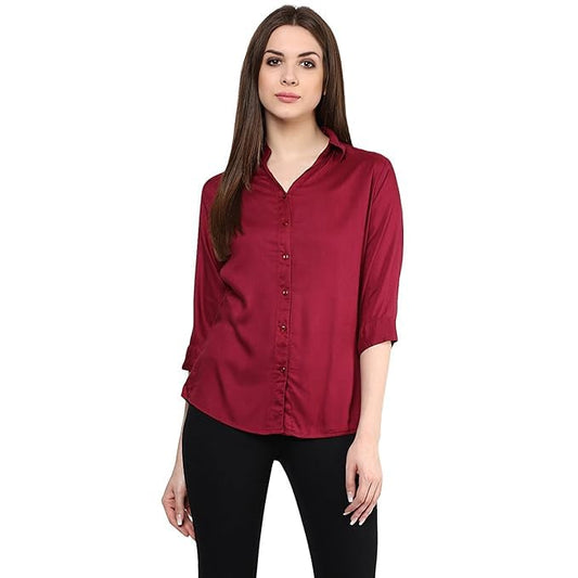 KBNBJ Women’s Regular Fit Solid V-Collared Casual Shirt