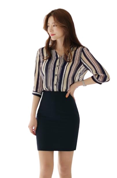GG Fashion Stylish Striped Western Top for Women | Casual Office Wear Shirt Style Top | Formal Look Ladies Blouse for Daily, Office & Outing – Blue & Black