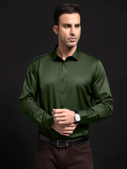 IndoPrimo Men's Stylish Solid Satin Casual Shirt