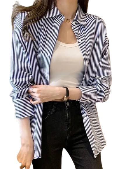 Women Striped Shirt,Oversized Cotton Shirt for Women