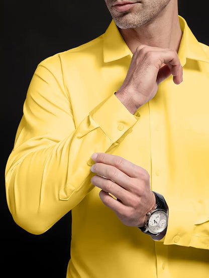 IndoPrimo Men's Stylish Solid Satin Casual Shirt