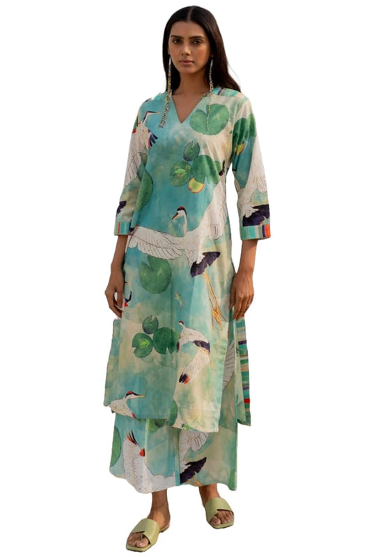 GoSriKi Women's Cotton Blend Kurta & Palazzo