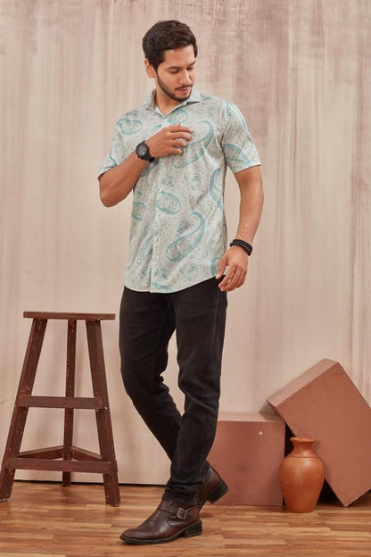MART Men's Printed Lycra Half Sleeve Shirt Fashionable